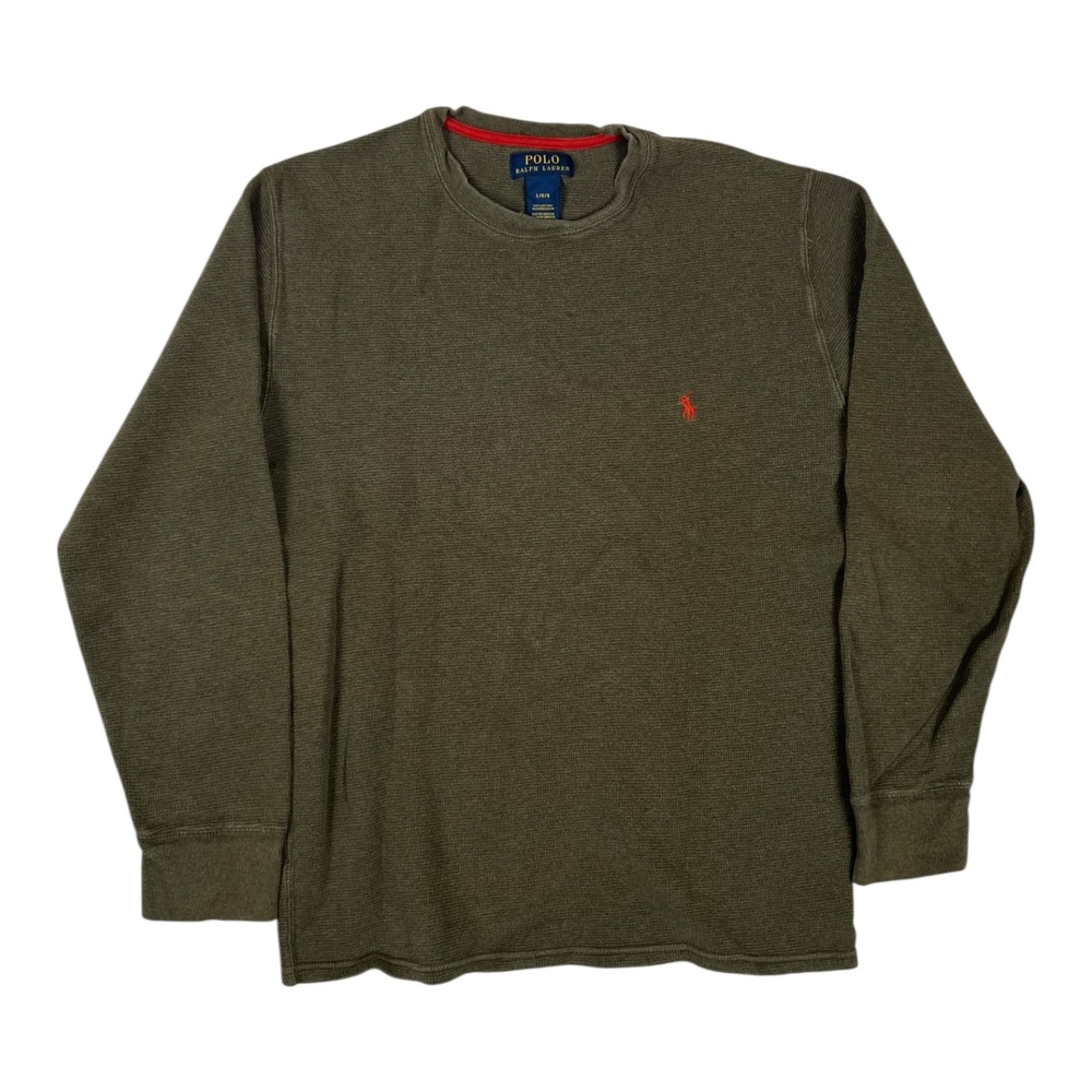 Polo Ralph Lauren Thermal Sweater Mens Large Green Crew Neck Waffle Pony Logo
